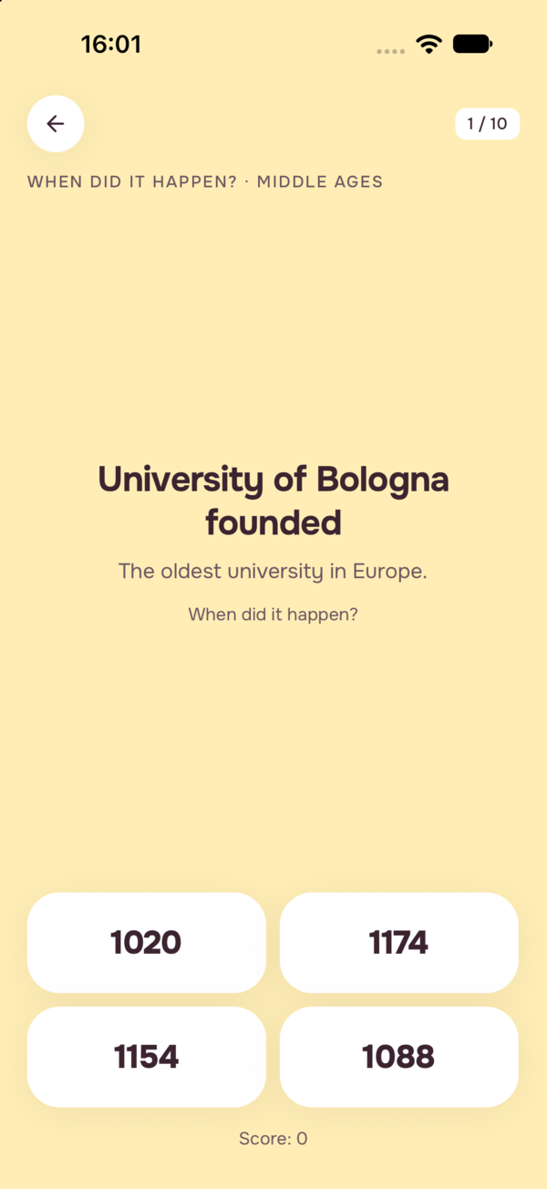 Wann wurde die Universität Bologna gegründet? Vier Jahre zur Auswahl